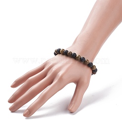 Bracelet extensible en perles rondes en bois de wengé naturel et pierres précieuses&nbsp;BJEW-JB08152