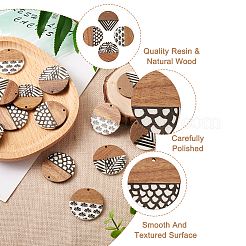 16шт 4 стиля подвески из смолы и орехового дерева&nbsp;RESI-CW0001-13