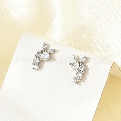 真鍮マイクロペーブクリアキュービックジルコニアスタッドピアス  鉛フリー＆カドミウムフリー  長持ちメッキ  ラックめっき  プラチナ  6x11mm&nbsp;EJEW-R016-26P-16