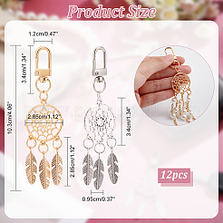 12 шт. 2-цветная плетеная паутина/сетка из сплава с подвеской в виде пера&nbsp;HJEW-NB0001-71