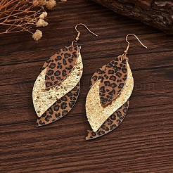 Серьги-подвески из искусственной кожи с леопардовым принтом в виде листьев&nbsp;FS-WG184A7-01