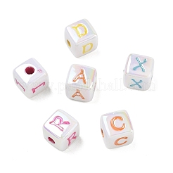 不透明なメッキアクリルビーズ  クラフトビーズ  虹色の  文字付きのキューブ  ミックスカラー  12x11x11mm  穴：3.5mm&nbsp;AC-CBA529B-02