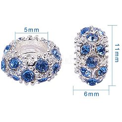 合金のラインストーンヨーロッパのビーズセット  大穴ビーズ  ロンデル  ミックスカラー  11x6mm  穴：5mm  約108個/箱&nbsp;CPDL-PH0001-01