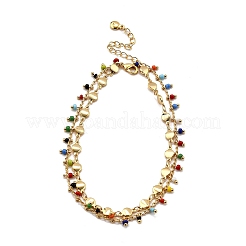 Двухслойные браслеты на ногу из богемской латуни и цветного стекла&nbsp;LS-AJEW-Z046-04G