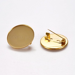真鍮製ブローチ基礎金具セッティング台  ラックめっき  フラットラウンド  ゴールドカラー  26x7mm  ピン：0.7mm  25mm内径&nbsp;KK-WH0033-19A-G