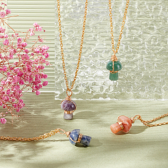4 шт. 4 стиля натурального драгоценного камня грибовидной формы ожерелье с подвеской в виде проволоки для женщин NJEW-CA0001-06