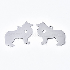 変色しにくい304ステンレススチールペンダント  レーザー切断  オオカミ  ステンレス鋼色  25x32x1.5mm  穴：2mm&nbsp;STAS-N087-28