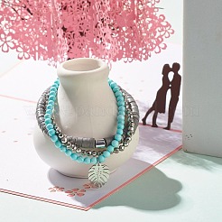 3 pz 3 stile fatto a mano in argilla polimerica heishi e braccialetti elastici con perline howlite naturale con fascino foglia per le donne&nbsp;BJEW-JB07589
