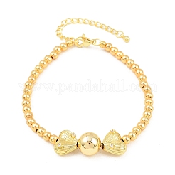 Браслеты из латуни с микропаве из прозрачных кубических цирконий и круглыми бусинами&nbsp;BJEW-F528-05G