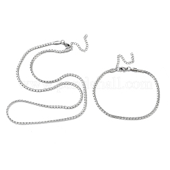 Set aus Halskette und Armband aus Edelstahl 304 mit Kastenkette&nbsp;SJEW-D091-03P