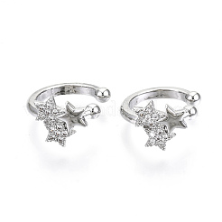 Латунные серьги-манжеты из прозрачного кубического циркония EJEW-T046-23P-NF