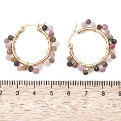 2 paire de boucles d'oreilles créoles en tourmaline multicolore naturelle&nbsp;EJEW-JE06942