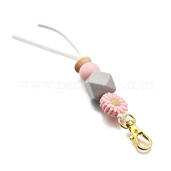Decorazioni pendenti con perline di legno naturale e silicone di girasole&nbsp;HJEW-JM03080-02
