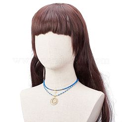 2 個 2 スタイル ステンレス鋼クロス & 月と太陽のペンダント ネックレス セット  女性のためのガラスシードビーズネックレス  ブルー  14.88インチ（37.8cm）  16.14インチ（41cm）  1個/スタイル&nbsp;NJEW-JN03938