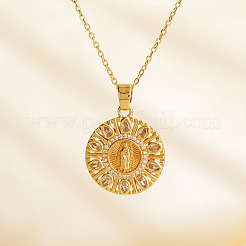 Старинные латунные паве кубические цирконии полые круглые религиозные подвески Девы Марии ожерелья для женщин&nbsp;EZ3168-1