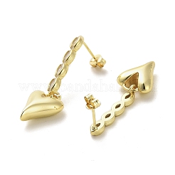 Серьги-гвоздики из латуни с микро-паве и прозрачным фианитом в форме сердца EJEW-M240-06G