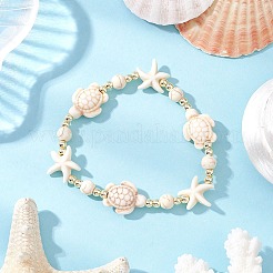 2шт. браслеты из синтетических бирюзовых бусин в виде черепахи и морской звезды для мужчин и женщин&nbsp;BJEW-JE12047