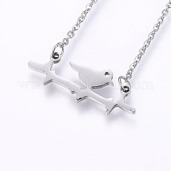304ステンレススチールジュエリーセット  スタッドピアスとペンダントネックレス  鳥  ミックスカラー  ネックレス：18.9インチ（48cm）  スタッドピアス：5x12x1.2mm  ピン：0.8mm&nbsp;SJEW-O090-25