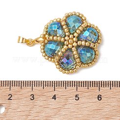シードビーズとガラスビーズのペンダント  花のチャーム  真鍮のベイルと  多面カット  ダークシアン  27~28x27~28x8mm  穴：4x4mm&nbsp;PALLOY-MZ01299-03