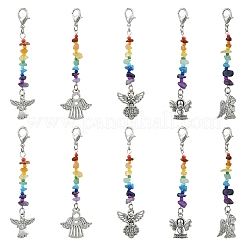 30 шт. 5 стиля чакра натуральные и синтетические драгоценные камни и сплав подвеска ангел украшение HJEW-YW00067