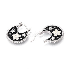 Серьги-кольца с цветочной эмалью из латуни&nbsp;EJEW-Z157-02P