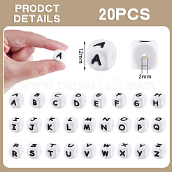 20 perlina in silicone bianca a forma di cubo con lettere&nbsp;SIL-YWC0003-06L