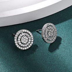 Латунные плоские круглые серьги-гвоздики с микропаве из прозрачных кубических цирконий EJEW-H165-05P