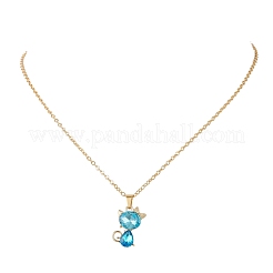 Collar de cadena de cable de latón con colgante de gato lindo de vidrio de aleación para mujer&nbsp;NJEW-JN06028