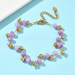 Braccialetti a rondella in acciaio inossidabile 304 con perline di ametista naturale&nbsp;BJEW-C151-04B
