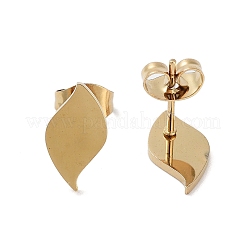 PVD真空メッキ304ステンレススチールスタッドピアス（女性用）  ゴールドカラー  葉  12x6.5mm&nbsp;EJEW-A048-46L-G