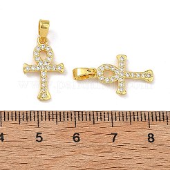 イースター 真鍮製マイクロパヴェ クリアキュービックジルコニアペンダント  クロスチャーム  18KGP本金メッキ  18x11x2mm  穴：4x2.5mm&nbsp;CU-L277-05G