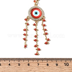 Boho-Halskette mit mehrlagigen Quasten aus Messingharz und rotem Anhänger mit bösem Blick&nbsp;NJEW-L014-04G