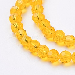 ガラスビーズ連売り  ファセット（32ファセット）  ラウンド  ゴールド  4mm  穴：1mm  約98個/連  13.7インチ&nbsp;X-EGLA-J042-4mm-22