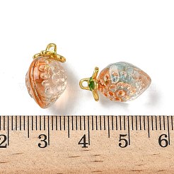 クリアガラスペンダント  ストロベリーチャーム  黄金の合金エナメルパーツと  ツートン  砂茶色  18x12x10.5mm  穴：1.5mm&nbsp;GLAA-P072-03G-04