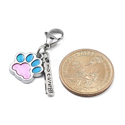 犬の足跡合金エナメルペンダント装飾  316 外科用ステンレススチール製ロブスター クロー クラスプ チャーム バッグ飾り用  スミレ  40mm&nbsp;HJEW-JM02495-03