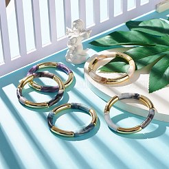 Акриловый искусственный драгоценный камень изогнутая трубка из бисера массивный эластичный браслет для женщин&nbsp;BJEW-JB07634