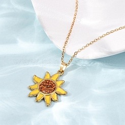 Collares con colgante de girasol amarillo esmaltado en acero inoxidable 304 y cadena de cable para mujer&nbsp;NJEW-Z119-01G