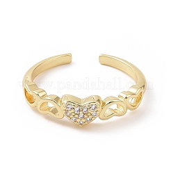 Открытое кольцо-манжета в форме сердца из прозрачного кубического циркония RJEW-E072-22G