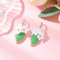 4 пара серег ручной работы из стеклянных бусин в форме цветка с застежкой-русалкой EJEW-MZ00487