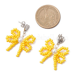 4 par de pendientes colgantes de cuentas de vidrio hechos a mano con forma de corazón y lazo de 4 colores&nbsp;EJEW-MZ00474