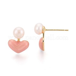 Серьги-гвоздики из натурального жемчуга в форме сердца из латуни&nbsp;PEAR-N017-07A