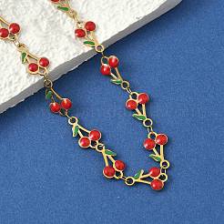 304 нержавеющая сталь эмалированная красная вишня звенья цепи ожерелья для женщин&nbsp;NJEW-K249-23P