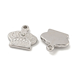 304ステンレススチールラインストーンペンダント  クラウンチャーム  ステンレス鋼色  14.5x15x3mm  穴：1.6mm&nbsp;STAS-P356-42P