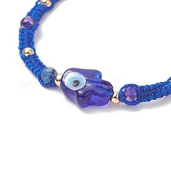 Mano di hamsa di vetro con braccialetto di perline intrecciate malocchio per le donne&nbsp;BJEW-JB09397