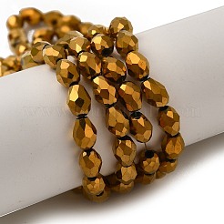 電気メッキガラスビーズセット  多面カット  ティアドロップ  黄金メッキ  7x5mm  穴：1mm  約65~67個/連  18~18.5インチ（45.5~46.9cm）&nbsp;EGLA-D017-7x5mm-3