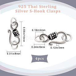 4 шт. 925 тайских серебряных S-образных застежки с двойными соединительными кольцами&nbsp;STER-BBC0001-93