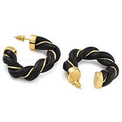 Серьги-гвоздики из латуни и искусственной кожи&nbsp;EJEW-K293-19G-03