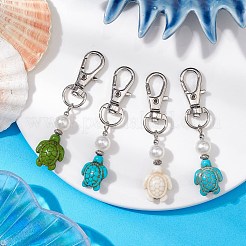 Подвесные украшения из синтетического хаулита и бирюзы в виде морской черепахи HJEW-JM02381