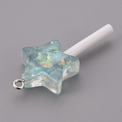 樹脂チャーム  模造ロリポップ  スター  ブルー  41x20x7mm  穴：1.8mm&nbsp;X-RESI-K008-B04