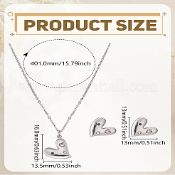 Комплекты из ожерелий и серег-гвоздиков из нержавеющей стали с разноцветными кубическими цирконами в форме сердца для женщин&nbsp;SJEW-LP0001-42P